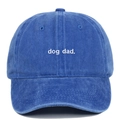 Detail of white Dog Dad embroidery on washed blue cotton baseball cap surface - Adjustable / Sapphire Blue