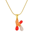 Golden capsule alphabet K necklace with orange red white enamel on snake chain - Letter K(S640G-002-K)