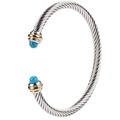 Bracelet câble réglable en acier inoxydable avec détails dorés et pierres turquoises - Bicolore Or et Argent avec Turquoise