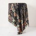 Black satin square scarf with colorful paisley floral print draped on a white stand - 90*90cm / Black