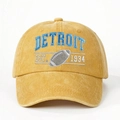 Gele gewassen canvas honkbalpet met blauw Detroit-borduurwerk en Amerikaans football - Eén maat / Geel