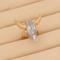 Macro view of bohemian bull skull ring with gold horns and vintage silver finish - Gold Silver Two-tone Retro Bull Head (5#)