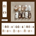 Elegant champagne cat eye press-on nails with 3D pearl bow and star patterns - Golden Years Style (Z1277) / 30Pcs With Glue