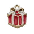 Ciondolo smaltato scatola regalo di Natale con fiocco bianco e strass rosso oro - Scatola Regalo (12531) / 1 Pezzo (14x17mm) / Rosso