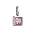 Pink square cubic zirconia pendant in silver setting for DIY birthstone necklace - October Birthstone Pendant - Steel Color