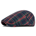 Klassieke donkerblauwe platte pet met kleurrijk ruitpatroon en gebogen klep - Marineblauw