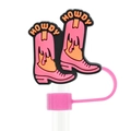 Pink Howdy cowboy boots silicone straw topper dust plug with 10mm straw hole - Howdy Double Cowboy Boots (06)