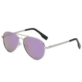Classic silver metal frame aviator sunglasses with purple gradient lenses and black tips - Silver Frame Purple Mirrored Lens