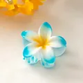 Blue and white gradient plumeria hair claw clip with yellow center for summer styling - Three-color Quiet Blue [8cm]