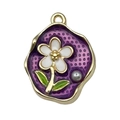 French vintage enamel flower pendant with purple finish and small pearl accent - Purple-Blue White Flower Leaf-22076