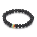 Bracciale minimalista con perline nere opache e perla arcobaleno per uomo e donna - Nero Opaco Arcobaleno Singolo (KB161272)