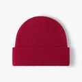 Gorro de invierno de lana merino rojo oscuro con diseño de punto acanalado doble - Talla única / Rojo