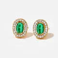 Elegant emerald green oval stud earrings with sparkling white cubic zirconia in gold - Golden Oval Emerald Style (KDE1081)