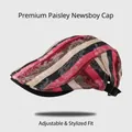 Vintage paisley pattern flat cap with colorful stripes and adjustable back strap - M (56-58cm) / Red