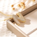 Gold-plated necklace with a zircon-encrusted puffy letter N pendant in a jewelry box - Letter N (18k Gold + Bead Chain)