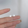 Minimalist 925 sterling silver star stud earrings with a textured sandblasted finish - Textured Pentagram / Silver
