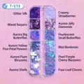 12-grid mermaid shell nail art sequins set with butterfly and pearl charms T-313 - T-313 (Icy Purple Magnolia)