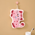 Pink cartoon cat coral fleece hand towel with red polka dots and hanging loop - Polka Dot Cat Pink
