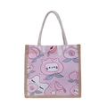 Cute pink peach cat canvas tote bag with jute trim and braided rope handles - Peach