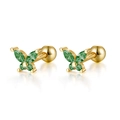925 silver butterfly stud earrings with green crystals and screw back gold plating - Gold-Green Zirconia