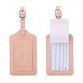 Beige PU leather luggage tag set showing front logo and back ID address card slot - Pink