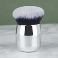 Portable kabuki brush with marble base and dual-tone synthetic bristles for makeup - Silver Marble