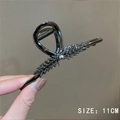 Pince à cheveux en métal argenté avec perles et strass design plume taille 11 cm - 107# Noir de Fusil Épi de Blé