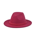 Magenta wide brim wool fedora hat with a decorative chunky chain band for women - Color 17