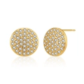 Elegant 18K gold plated brass circular stud earrings with pave-set cubic zirconia - Gold Round Pave