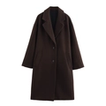 Women's deep brown wool coat with classic lapel and double-breasted buttons in loose fit - XS / Chestnut