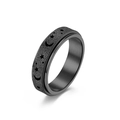 Black rotatable stainless steel stress relief ring with frosted star and moon pattern - Black