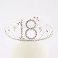 Silver 18th birthday rhinestone crown headband with sparkling pink crystal accents - 18 Years Old / Silver