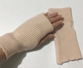 Beige knitted fingerless gloves for women, warm winter wrist warmers for typing - One Size / Beige