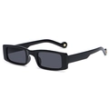 Retro black square sunglasses with metallic hollow-out temple tips for unisex style - Bright Black / Gray