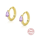S925 Sterling Silber Creolen mit lila Tropfenkristallen und Pavé-Zirkonia-Besatz für Damen - Gold - Purpurrot