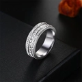 Titanium steel ring with triple row pavé zircon inlay on black textured display - US 5 / Silver