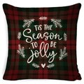 Christmas pillowcase featuring red and green plaid with TIS THE Season TO BE jolly print - A-30