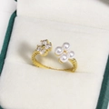 Adjustable 18K gold butterfly ring with zircon flower and pearl clover details - French Style Light Luxury Four-Leaf Clover (Gold 11)