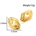 Hammered gold stainless steel oval earrings with 12g weight and 3.72cm size detail - Twisted Oval Style (YE-077) / Gold