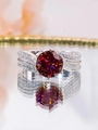 Silver ring with round dark red gemstone and micro-paved sparkling zircon band - Three-carat [white Gold] Ljz-59 / Adjustable Open