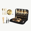 Golden stainless steel camping cutlery set with steak knives and portable storage bag - [Standard] Gold 20-Piece Set