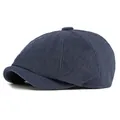 Gorra estilo newsboy clásica de pana azul oscuro con acabado texturizado vintage - Talla Única(56-61cm) / Azul marino