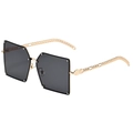 Square oversized black sunglasses with gold chain temples and trendy rimless design - Gold Frame Black