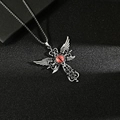 Gothic winged cross necklace featuring a central red cat-eye stone and silver metal finish - With 70CM Chain / Red Evil Eye Wings - 70CM