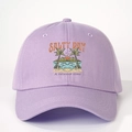Adjustable light purple baseball cap featuring SALTY DAY palm tree print in a casual style - One Size / Purple