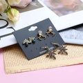 Christmas earring set with emerald leaves, rhinestone antlers and colorful stars - 3 Pairs/Set Christmas Leaf Mixed Color Snowflake Studs