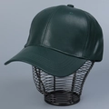 Close-up of deep green faux leather baseball cap showing fine texture and neat stitching - M (56-58cm) / Green