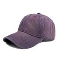 Classic washed purple denim baseball cap with six-panel construction and curved brim - Purple