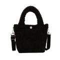 Black corduroy bucket bag with white button detail and adjustable shoulder strap - Black