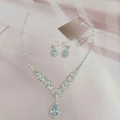 Elegant bridal silver jewelry set with crystal teardrop necklace and matching earrings - 501 Necklace Clip-on Earrings / Silver